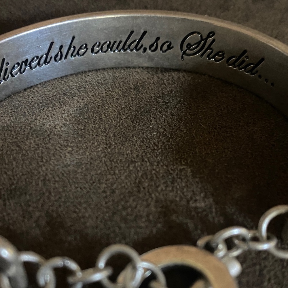 Hammered Silver Tone Toggle Closure Bracelet With… - image 3